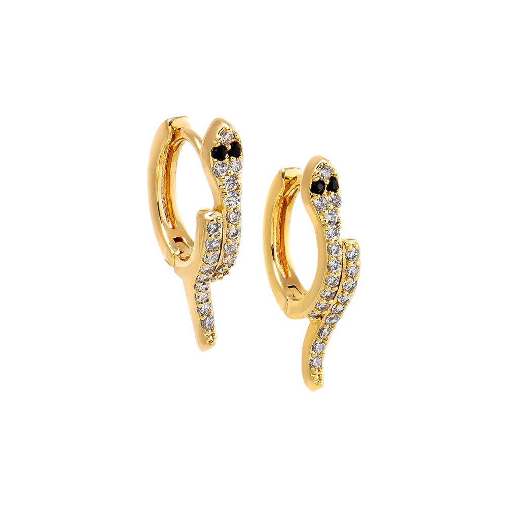 Gold Colored Eye Snake Huggie Earring - Adina Eden's Jewels