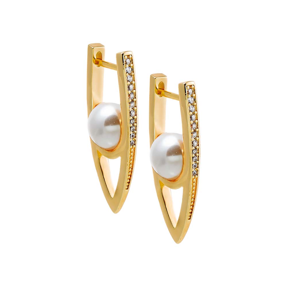 Pearl White Pave & Pearl Huggie Earring - Adina Eden's Jewels