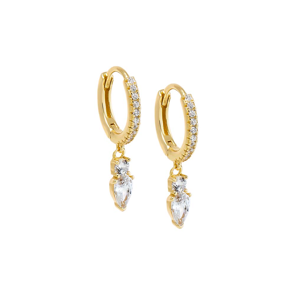Gold Double CZ Dangling Drop Huggie Earring - Adina Eden's Jewels
