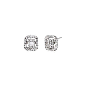 14K White Gold Diamond Pave X Baguette Rectangle Stud Earring 14K - Adina Eden's Jewels