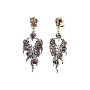 Brown Neutral Brown And Onyx Pave Fancy Drop Stud Earring - Adina Eden's Jewels