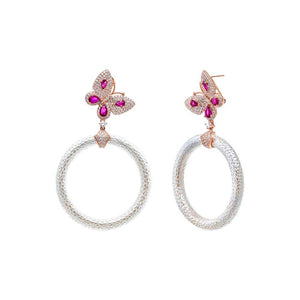 Red Pave Butterfly Drop Open Circle Drop Earring - Adina Eden's Jewels