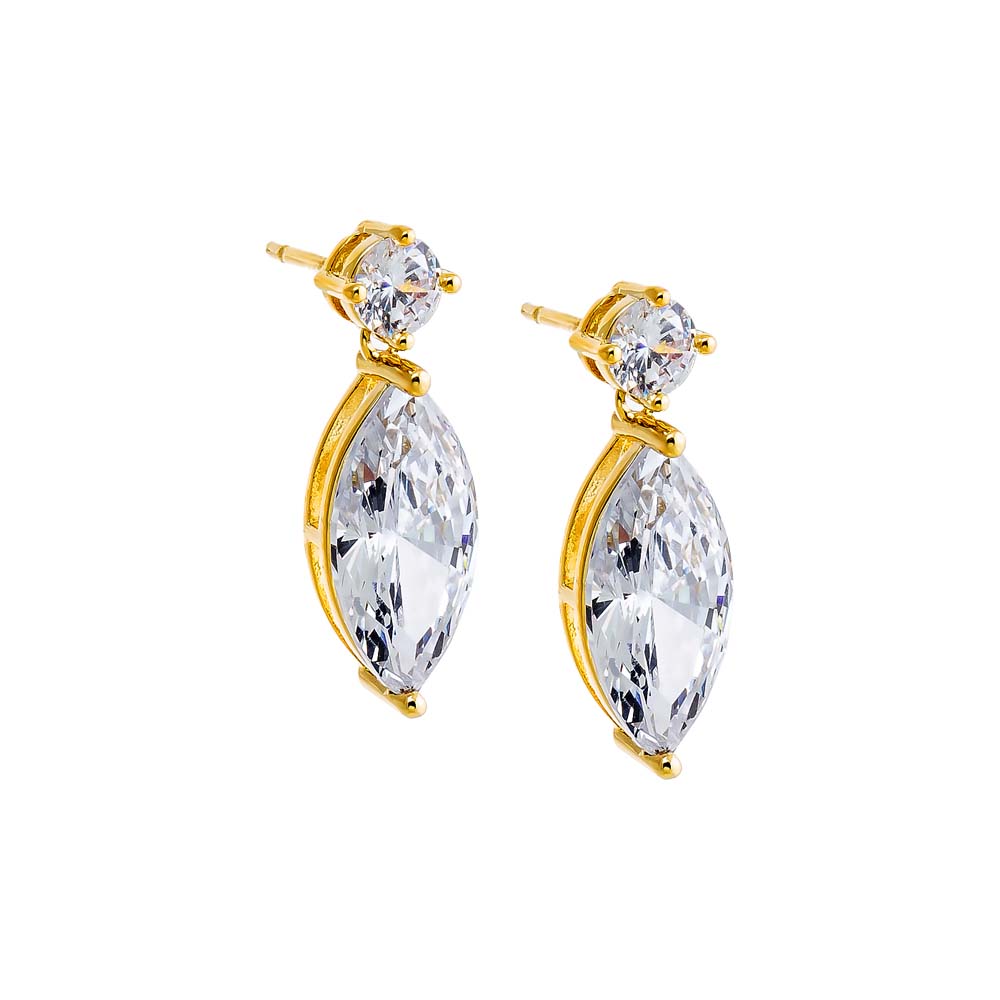 Gold Fancy Solitare & Marquise Dangle Stud Earring - Adina Eden's Jewels