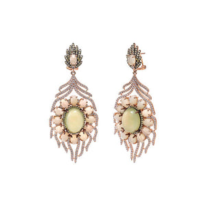 Gold Light Green/Opal Fancy Drop Stud Earring - Adina Eden's Jewels
