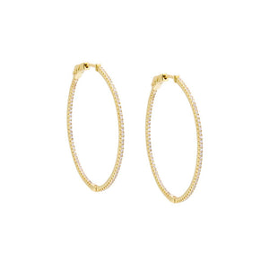 Gold Fancy Thin CZ Open Hoop Earring - Adina Eden's Jewels