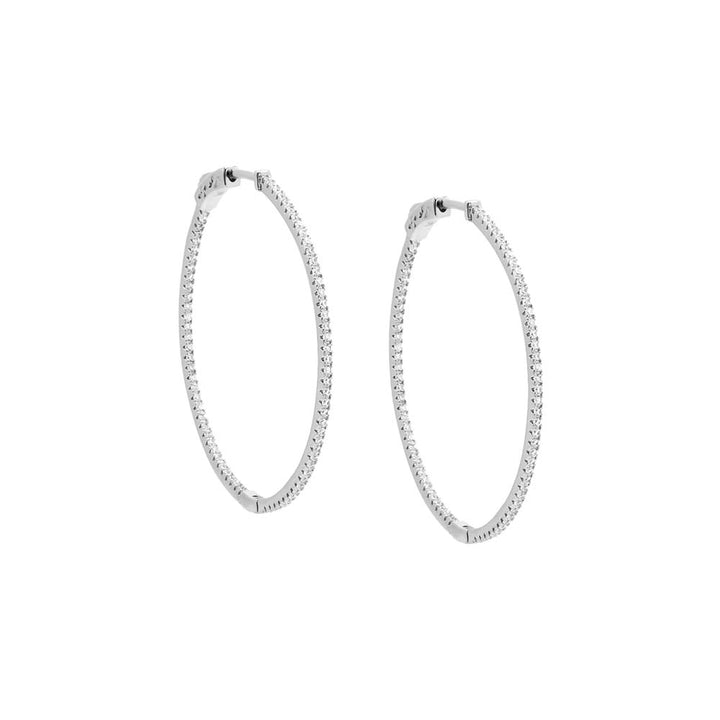 Silver Fancy Thin CZ Open Hoop Earring - Adina Eden's Jewels