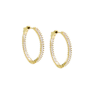 Gold / 30MM Fancy Baguette Open Hoop Earring - Adina Eden's Jewels