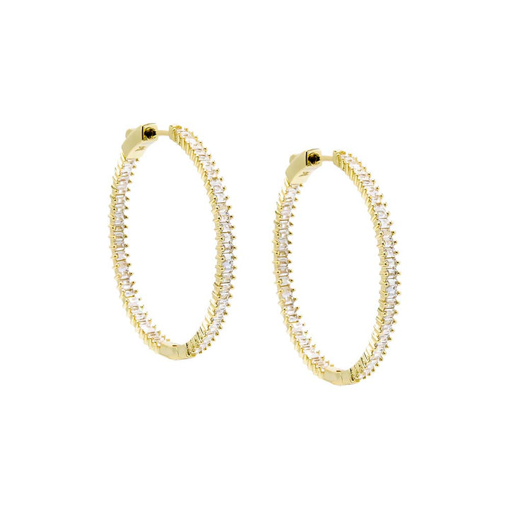 Gold / 38MM Fancy Baguette Open Hoop Earring - Adina Eden's Jewels