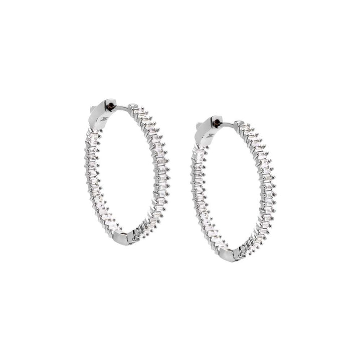 Silver / 30MM Fancy Baguette Open Hoop Earring - Adina Eden's Jewels