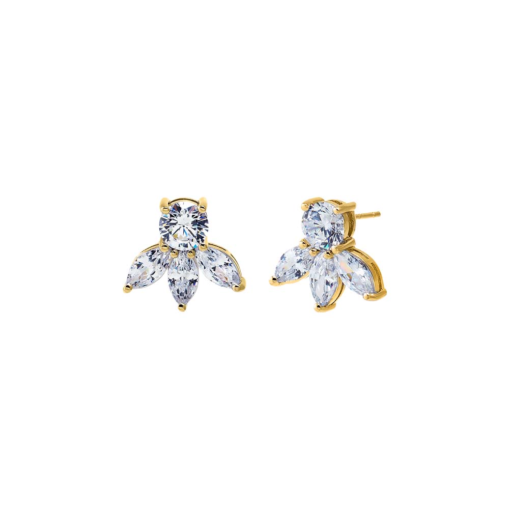Gold CZ Solitaire X Triple Marquise Fan Stud Earring - Adina Eden's Jewels