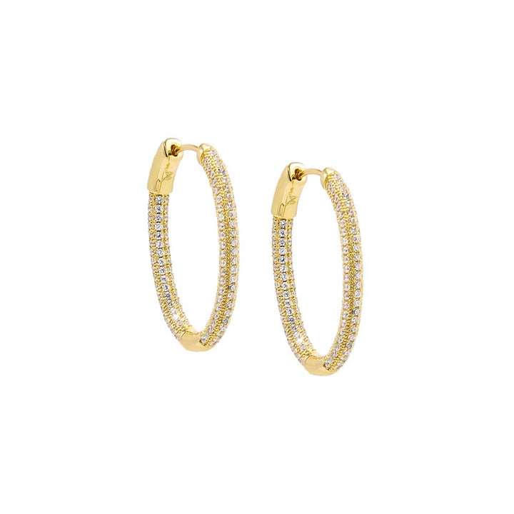 Gold CZ Pave Rounded Open Hoop Earring - Adina Eden's Jewels