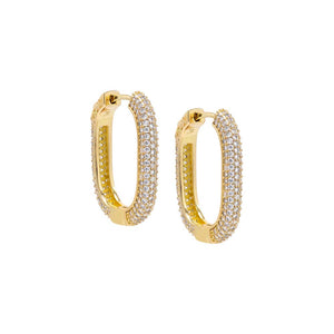 Gold CZ Pave Square Shape Open Hoop Earring - Adina Eden's Jewels
