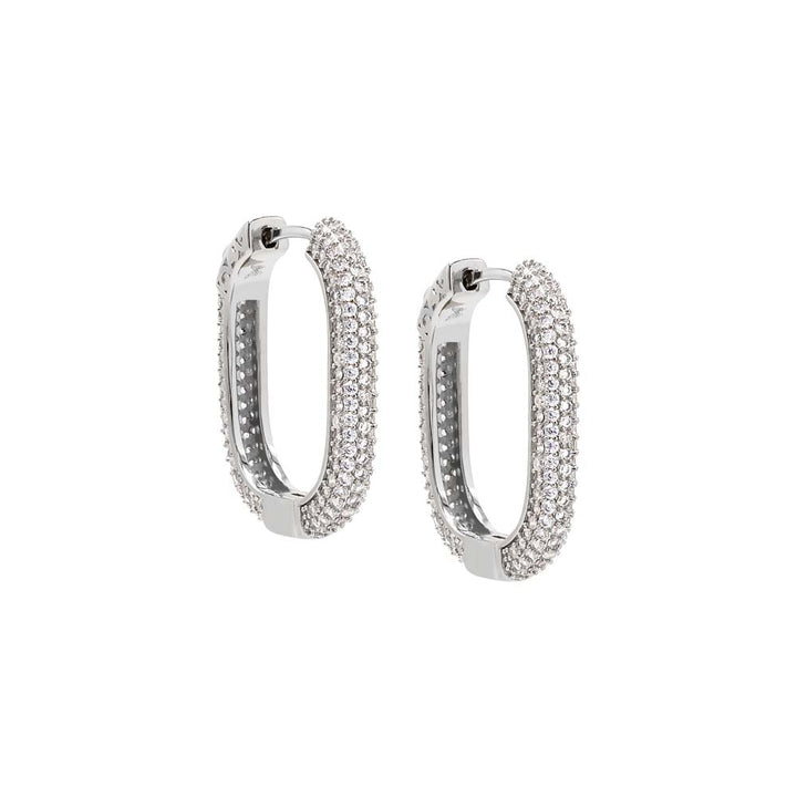 Silver CZ Pave Square Shape Open Hoop Earring - Adina Eden's Jewels