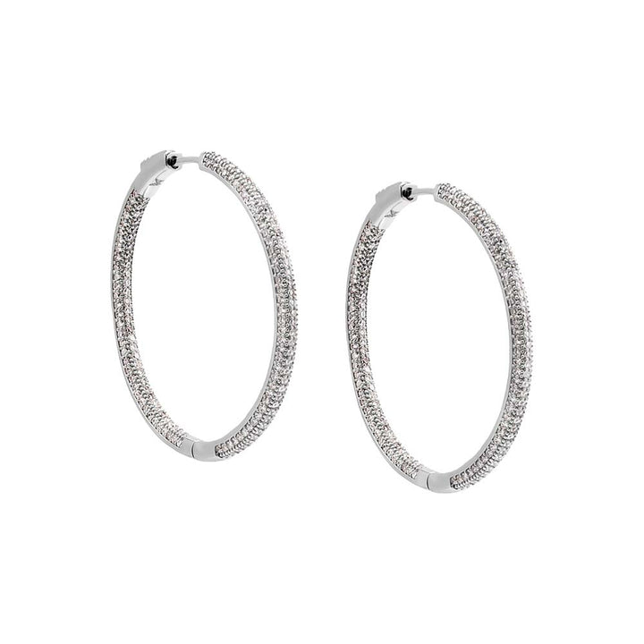Silver / 40MM Large CZ Pave Open Hoop Earring - Adina Eden's Jewels