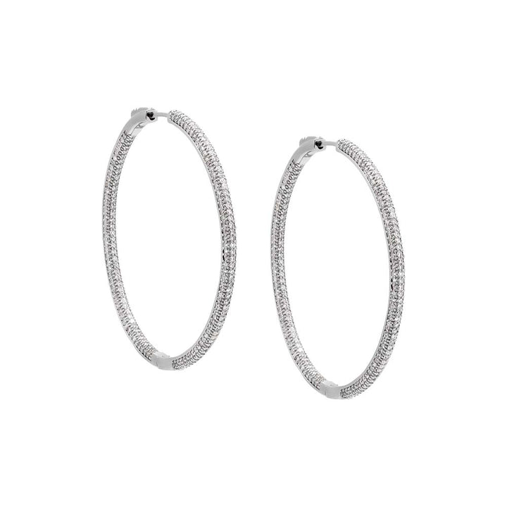 Silver / 50MM Large CZ Pave Open Hoop Earring - Adina Eden's Jewels