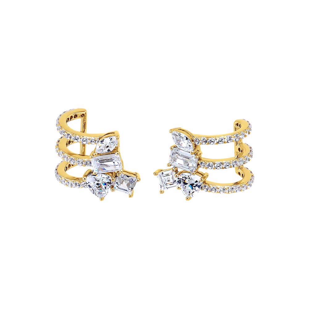 Gold CZ Multi Shape Triple Fancy Ear Cuff - Adina Eden's Jewels