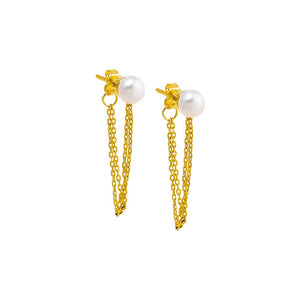 Pearl White Pearl Drop Chain Front Back Stud Earring - Adina Eden's Jewels