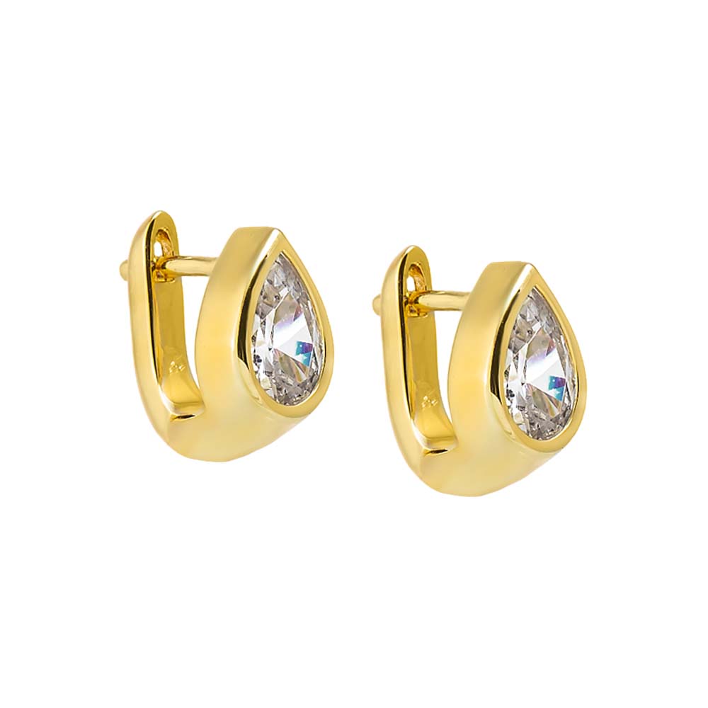Gold CZ Pear Bezel Huggie Earring - Adina Eden's Jewels