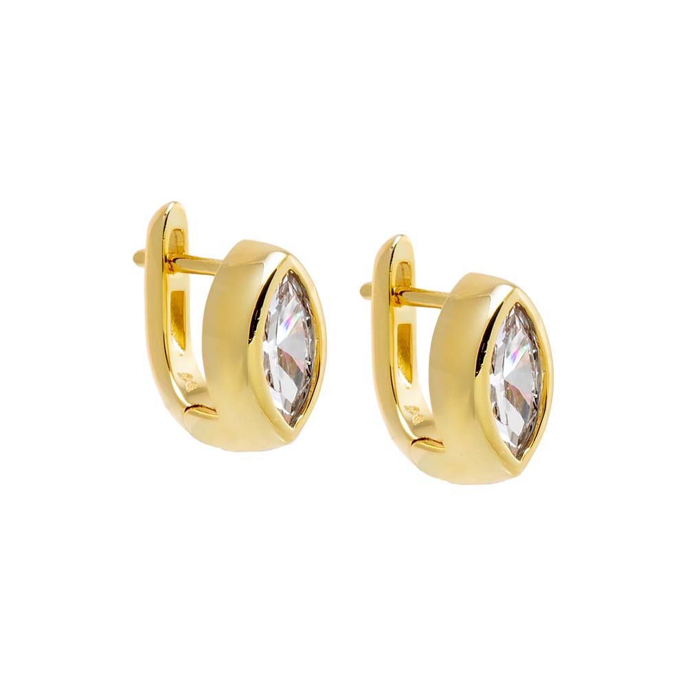 Gold CZ Marquise Bezel Huggie Earring - Adina Eden's Jewels