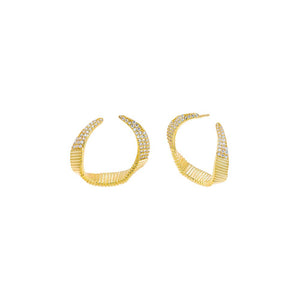 Gold Pave Curved On The Ear Stud Earring - Adina Eden's Jewels