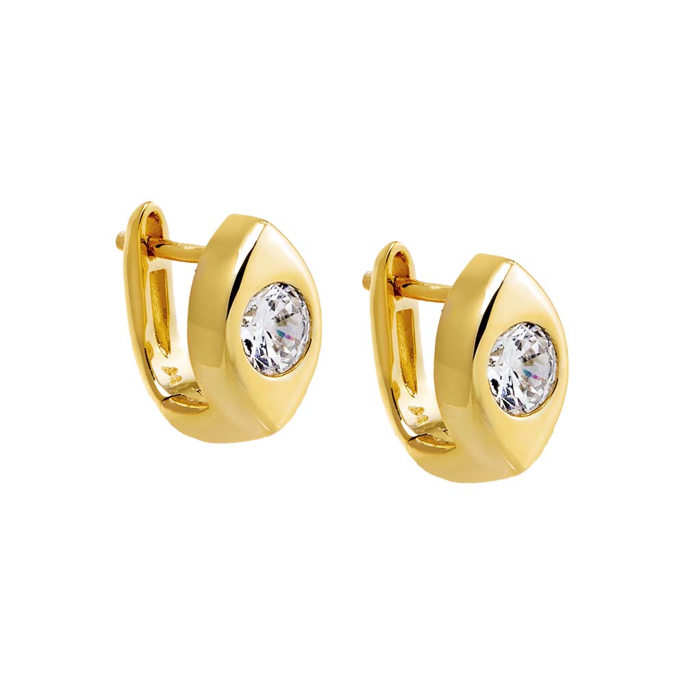 Gold CZ Round Bezel Huggie Earring - Adina Eden's Jewels
