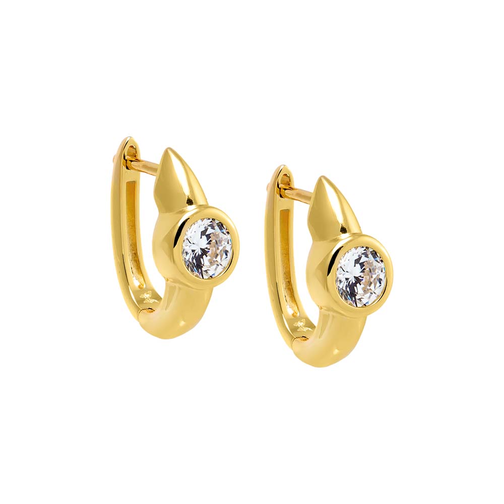 Gold CZ Ascher Bezel Huggie Earring - Adina Eden's Jewels