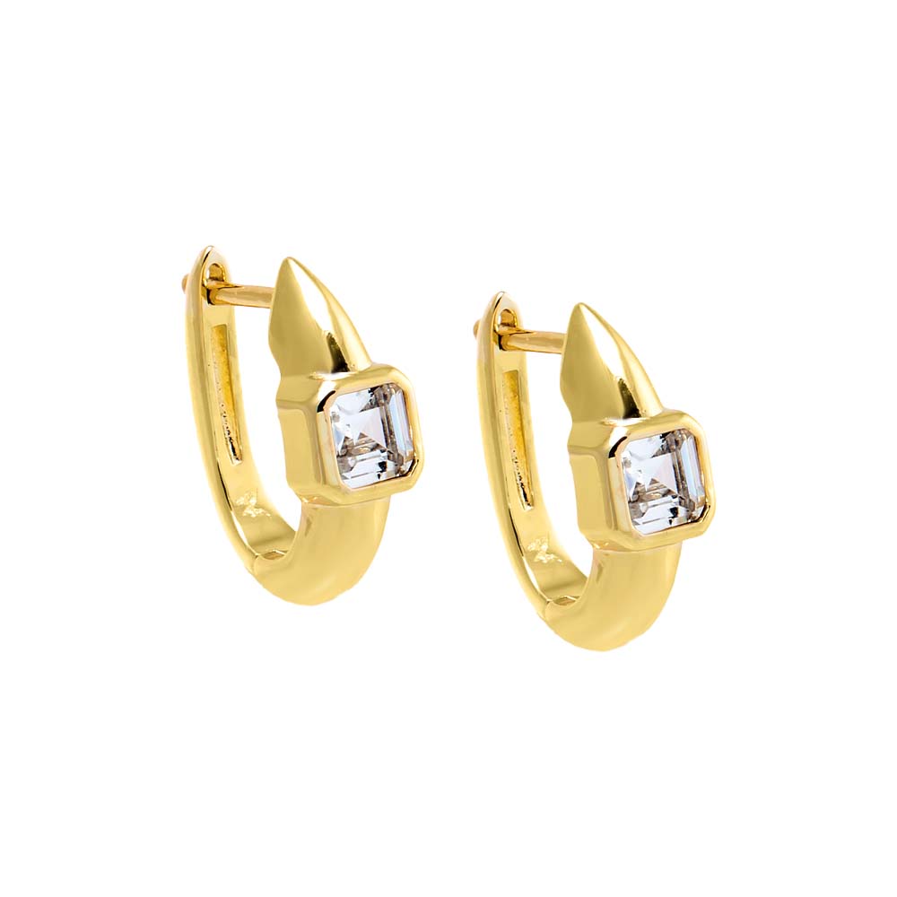 Gold CZ Emerald Bezel Huggie Earring - Adina Eden's Jewels