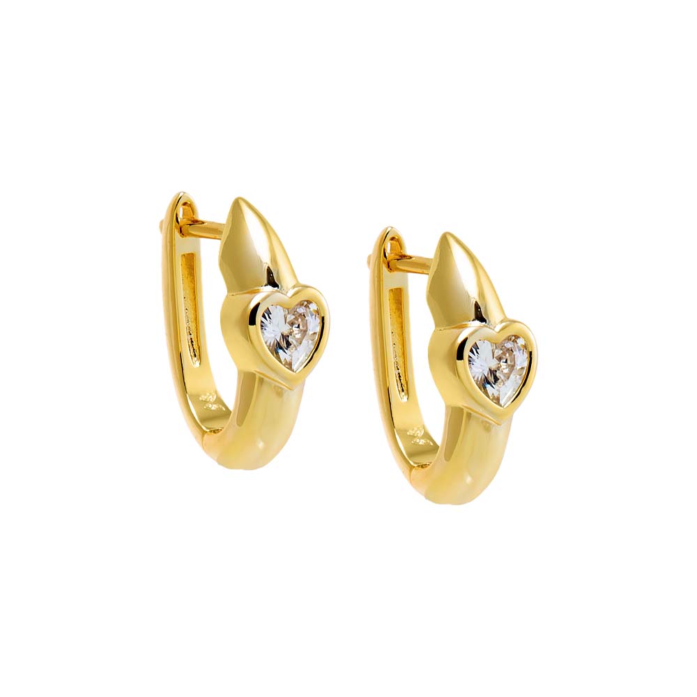 Gold CZ Heart Bezel Huggie Earring - Adina Eden's Jewels