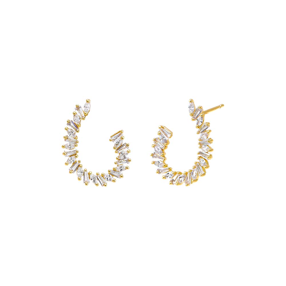 Gold Fancy Scattered Baguette Loop On The Ear Stud Earring - Adina Eden's Jewels