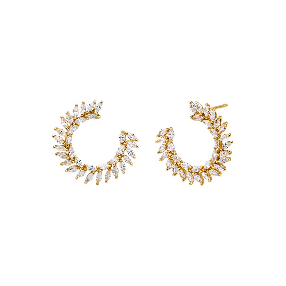 Gold Fancy Scattered Marquise Loop On The Ear Stud Earring - Adina Eden's Jewels