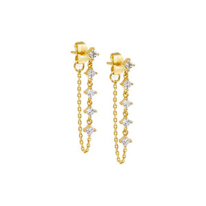 Gold Multi CZ Drop Chain Stud Earring - Adina Eden's Jewels
