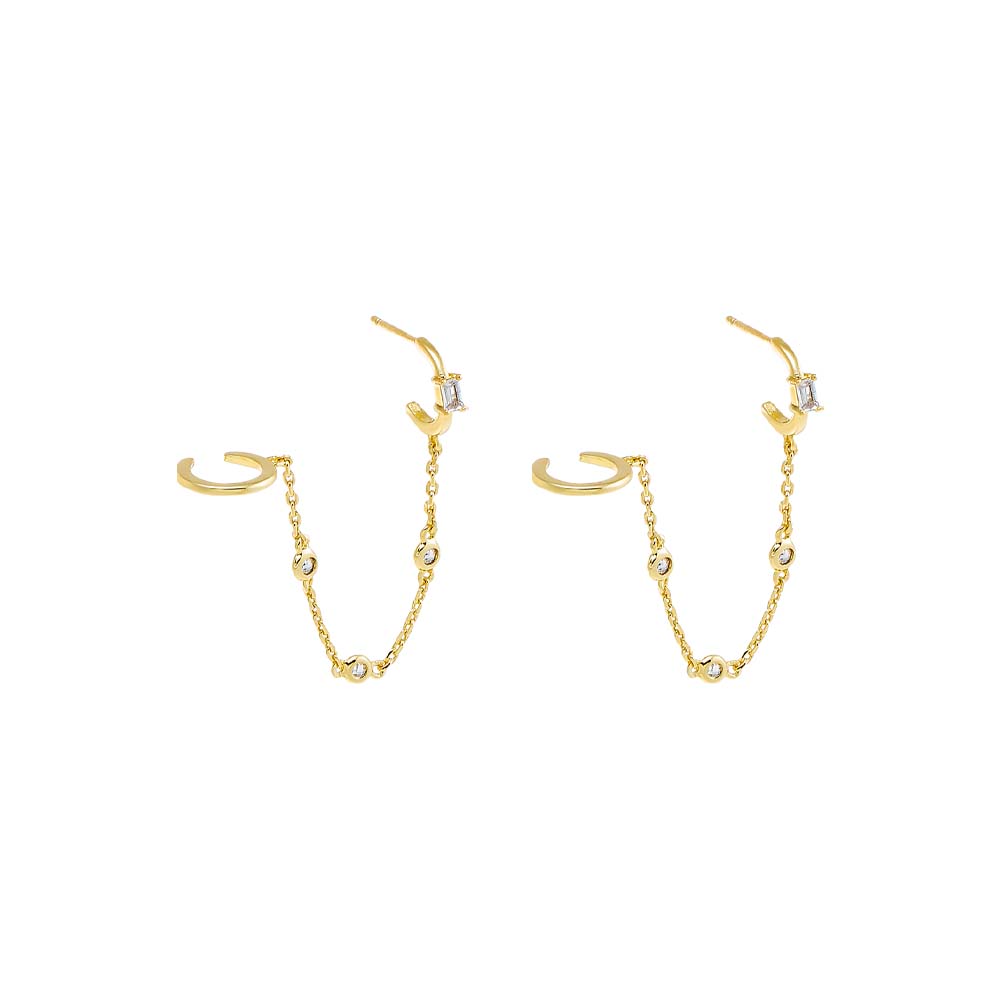 Gold CZ Bezel Chain Hoop X Ear Cuff Earring - Adina Eden's Jewels