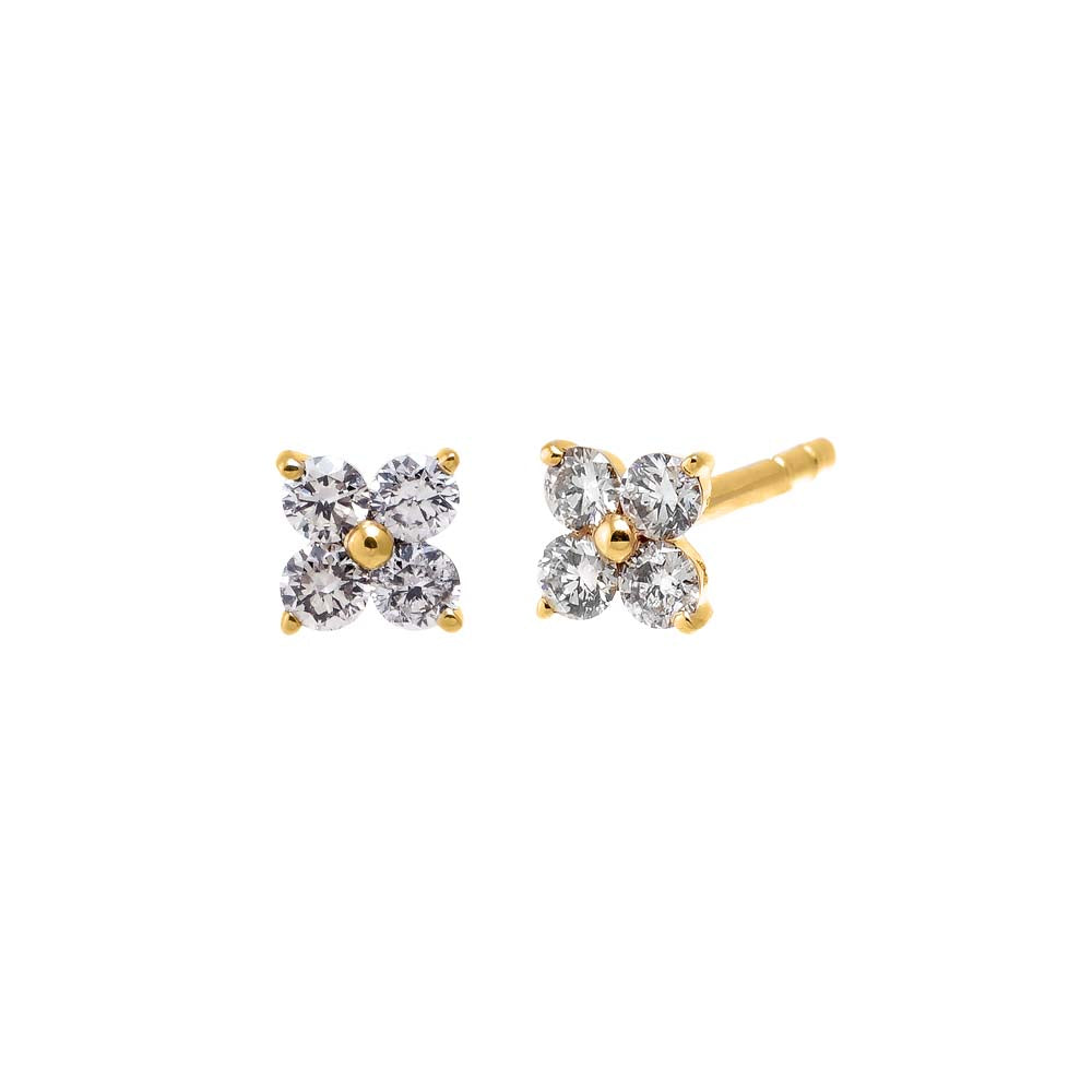 14K Gold Diamond Solitare Mini Flower Stud Earring 14K - Adina Eden's Jewels