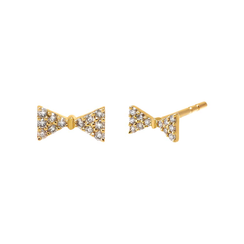 14K Gold Diamond Pave Mini Bow Stud Earring 14K - Adina Eden's Jewels