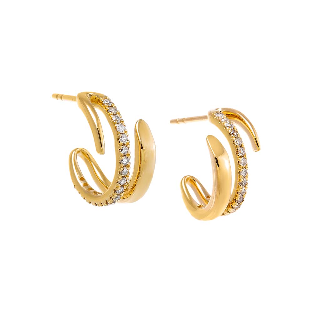 14K Gold Diamond Solid/Pave Open Hoop Earring 14K - Adina Eden's Jewels