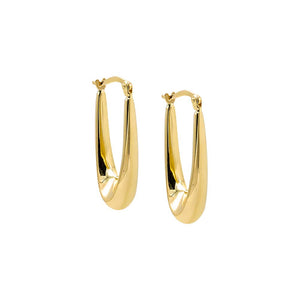 14K Gold Solid Elongated Graduated Hoop Earring 14K - Adina Eden's Jewels