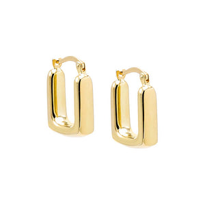14K Gold Solid Elongated Square Hoop Earring 14K - Adina Eden's Jewels
