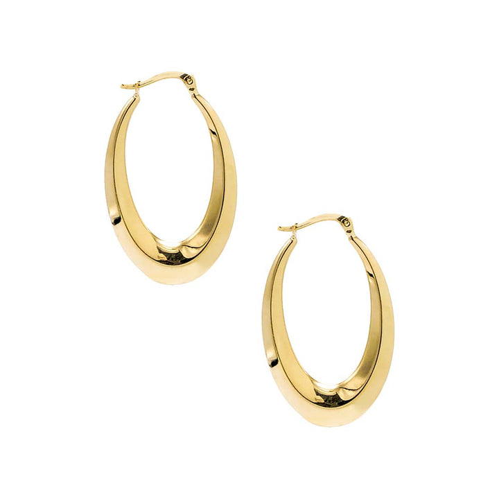  Solid Oval Shape Elongated Hoop Earring 14K - Adina Eden's Jewels