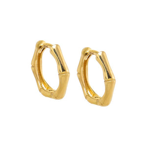 14K Gold Solid Bamboo Huggie Earring 14K - Adina Eden's Jewels