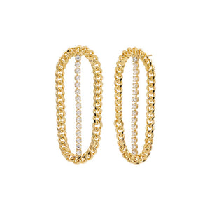 Gold Cuban Rimmed X Tennis Drop Stud Earring - Adina Eden's Jewels