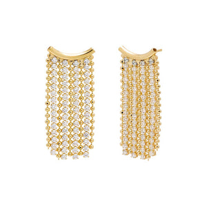 Gold Ball Chain X Tennis Curved Drop Stud Earring - Adina Eden's Jewels