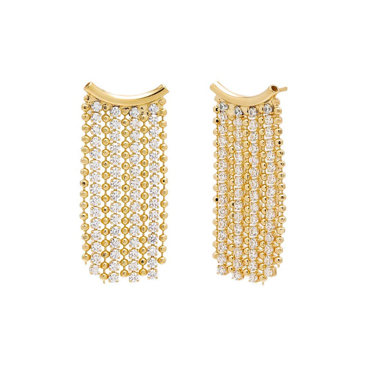 Gold Ball Chain X Tennis Curved Drop Stud Earring - Adina Eden's Jewels