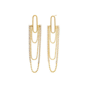 Gold Triple Ball Chain X Tennis Drop Stud Earring - Adina Eden's Jewels