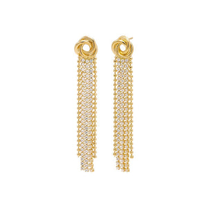 Gold Knot Ball X Tennis Chain Drop Stud Earring - Adina Eden's Jewels