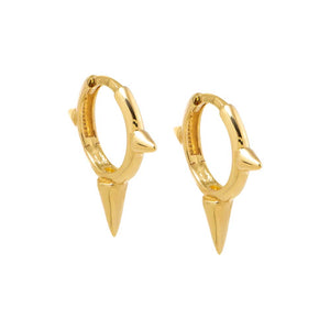 14K Gold / Pair Solid Triple Spike Huggie Earring 14K - Adina Eden's Jewels