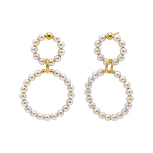 Gold Multi Pearl Double Circle Drop Stud Earring - Adina Eden's Jewels