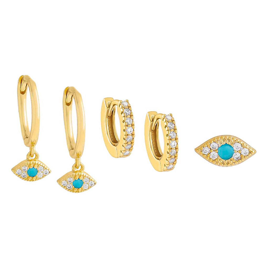 Turquoise CZ Evil Eye Earring Combo Set