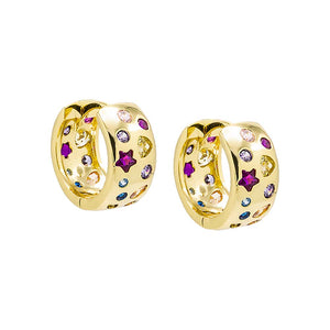 Gold Colored Scattered Multi Shape CZ Huggie Earring - Adina Eden's Jewels