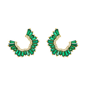 Emerald Green Colored Pave X Baguette Round Loop Stud Earring - Adina Eden's Jewels