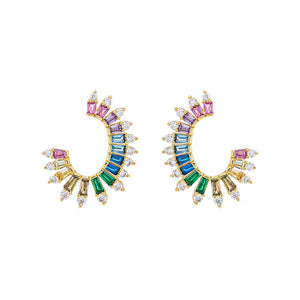 Multi Color Multi Colored Solitaire X Baguette Oval Loop Stud Earring - Adina Eden's Jewels